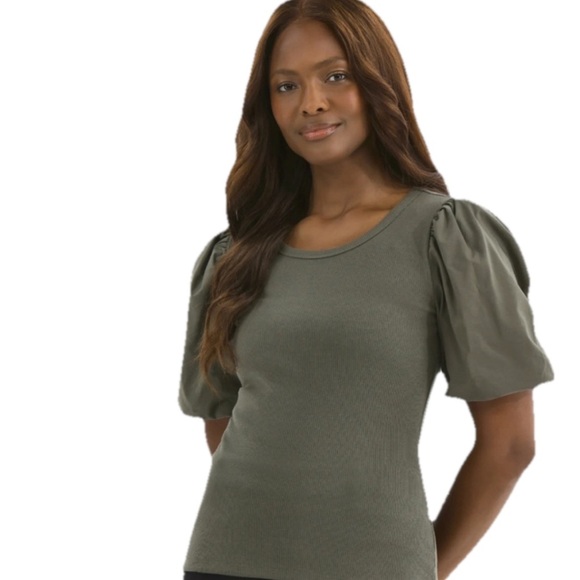 NWT Time and Tru Mixed Media Puff Sleeve Top Size Large - Picture 1 of 4